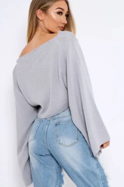 Rebellious Fashion Grey Cropped Batwing Jumper - Carmin