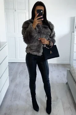 Rebellious Fashion Grey Cropped Faux Fur Jacket - Gwen