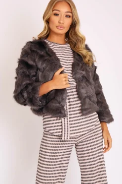 Rebellious Fashion Grey Cropped Faux Fur Jacket - Gwen