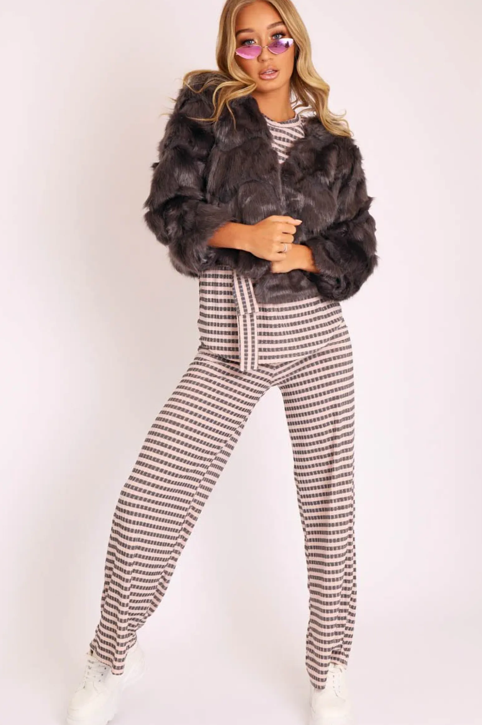 Rebellious Fashion Grey Cropped Faux Fur Jacket - Gwen