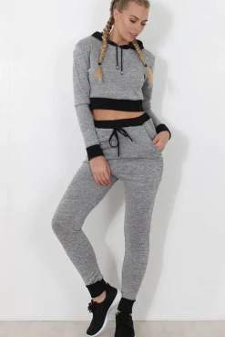 Rebellious Fashion Grey Cropped Hooded Loungewear set- Milani