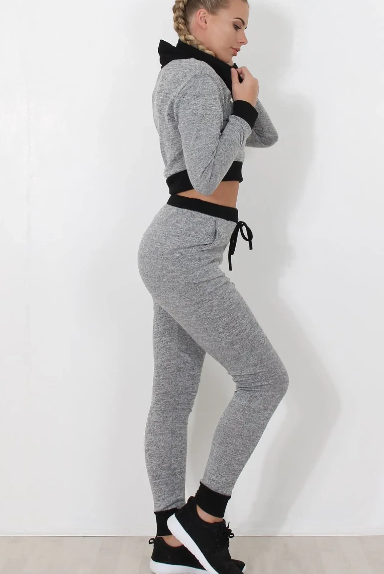 Rebellious Fashion Grey Cropped Hooded Loungewear set- Milani