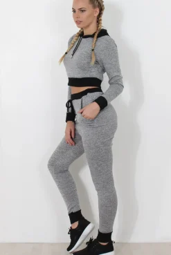 Rebellious Fashion Grey Cropped Hooded Loungewear set- Milani