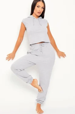 Rebellious Fashion Grey Cropped Hoodie Joggers Loungewear Co-ord - Kylie