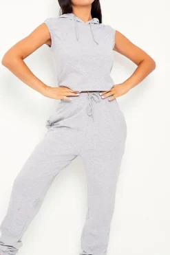 Rebellious Fashion Grey Cropped Hoodie Joggers Loungewear Co-ord - Kylie