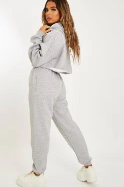 Rebellious Fashion Grey Cropped Oversized Hoodie and Joggers Co-ord - Karenza