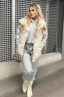 Rebellious Fashion Grey Cropped Oversized Hoodie and Joggers Co-ord - Karenza