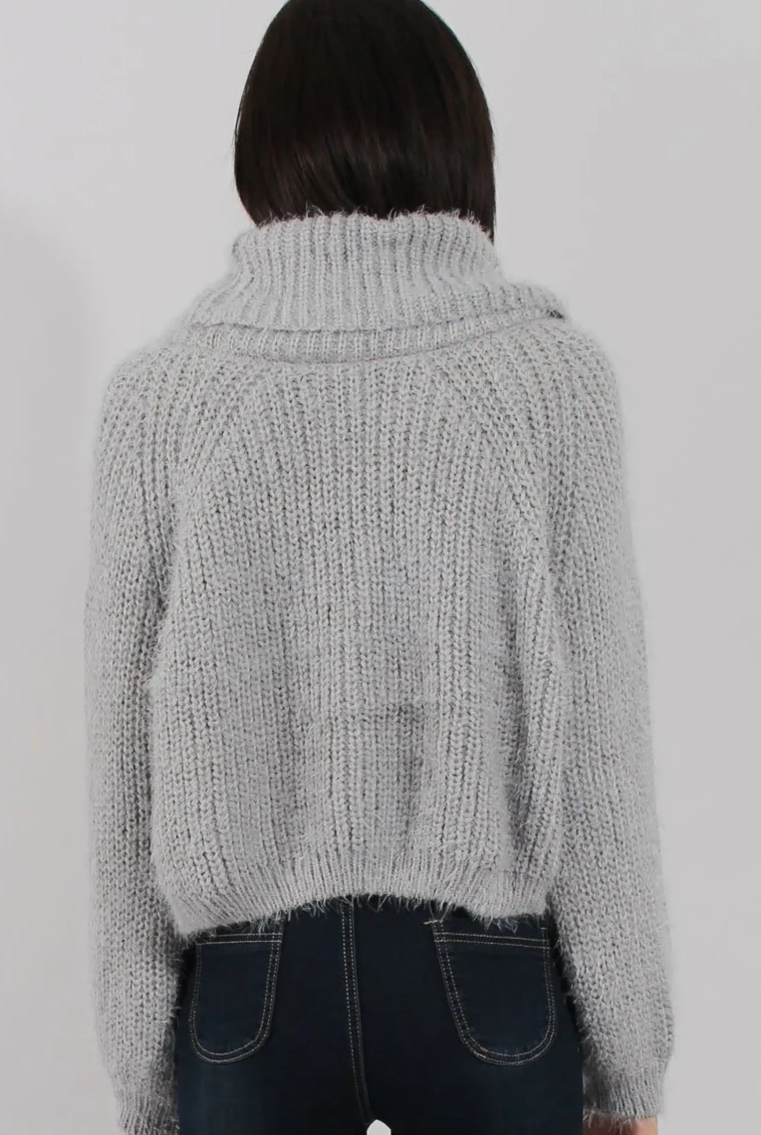 Rebellious Fashion Grey Cropped Roll Neck Jumper - Sophia