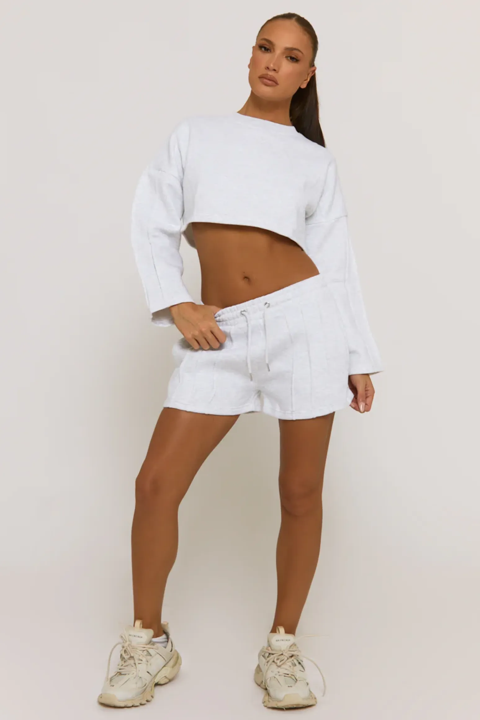 Rebellious Fashion Grey Cropped Sweater and Short Lounge Set - Haisley