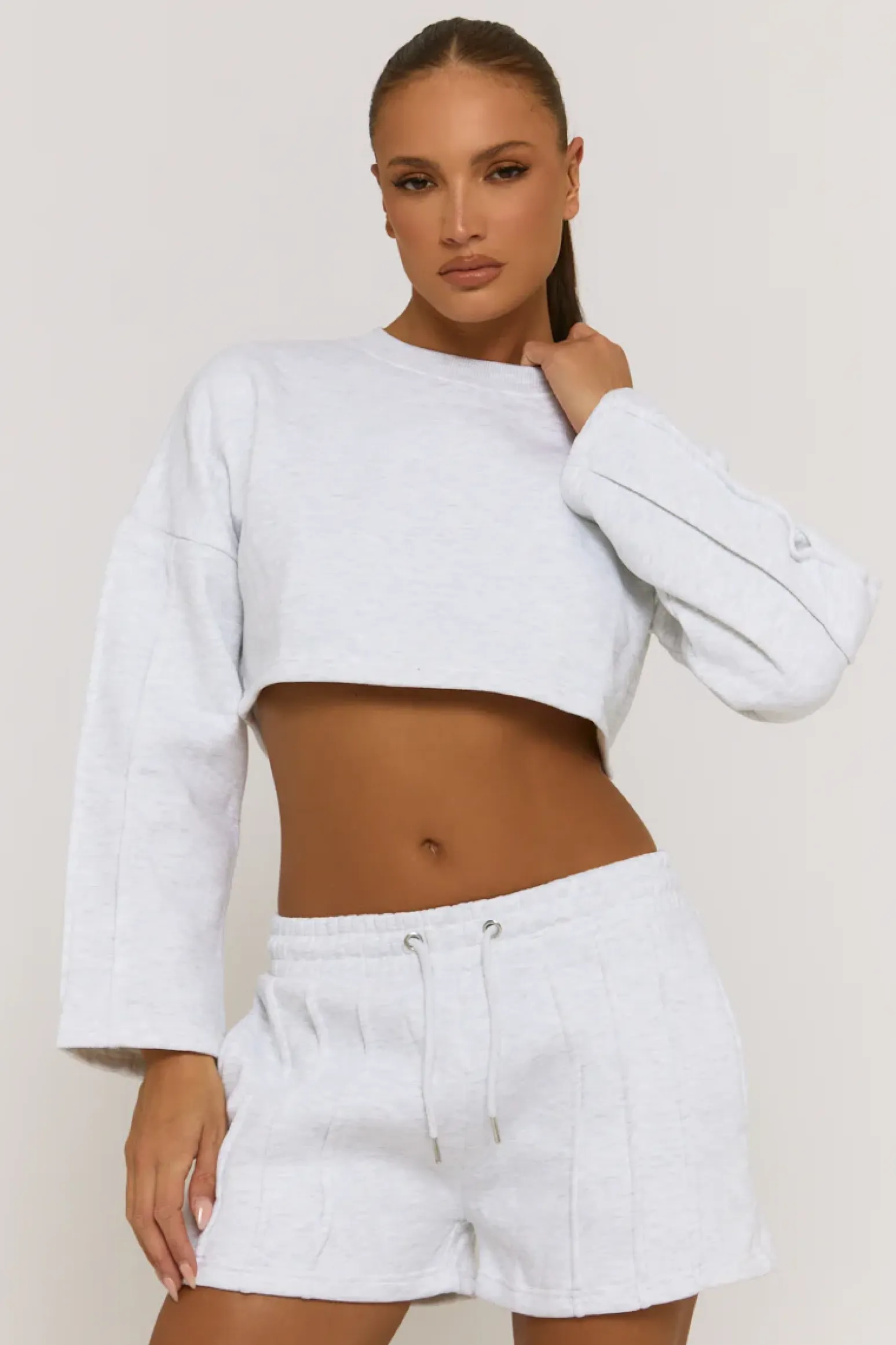 Rebellious Fashion Grey Cropped Sweater and Short Lounge Set - Haisley