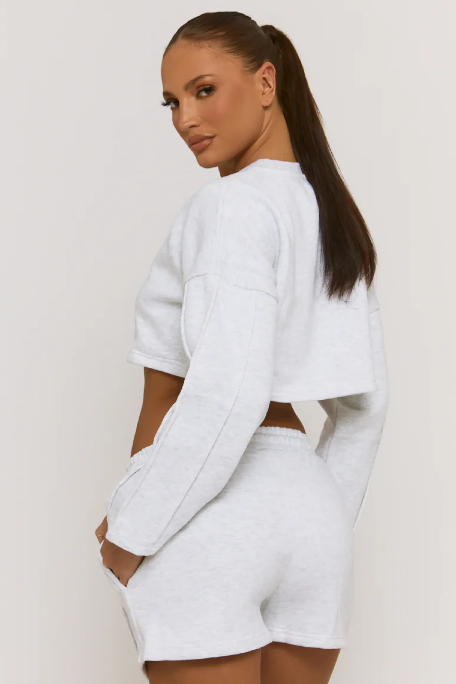 Rebellious Fashion Grey Cropped Sweater and Short Lounge Set - Haisley