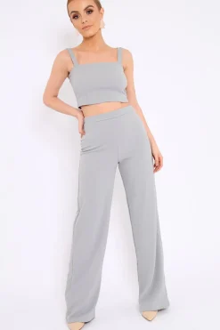 Rebellious Fashion Grey Crop Top and Trousers Co-ord Set - Kimmy