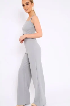 Rebellious Fashion Grey Crop Top and Trousers Co-ord Set - Kimmy