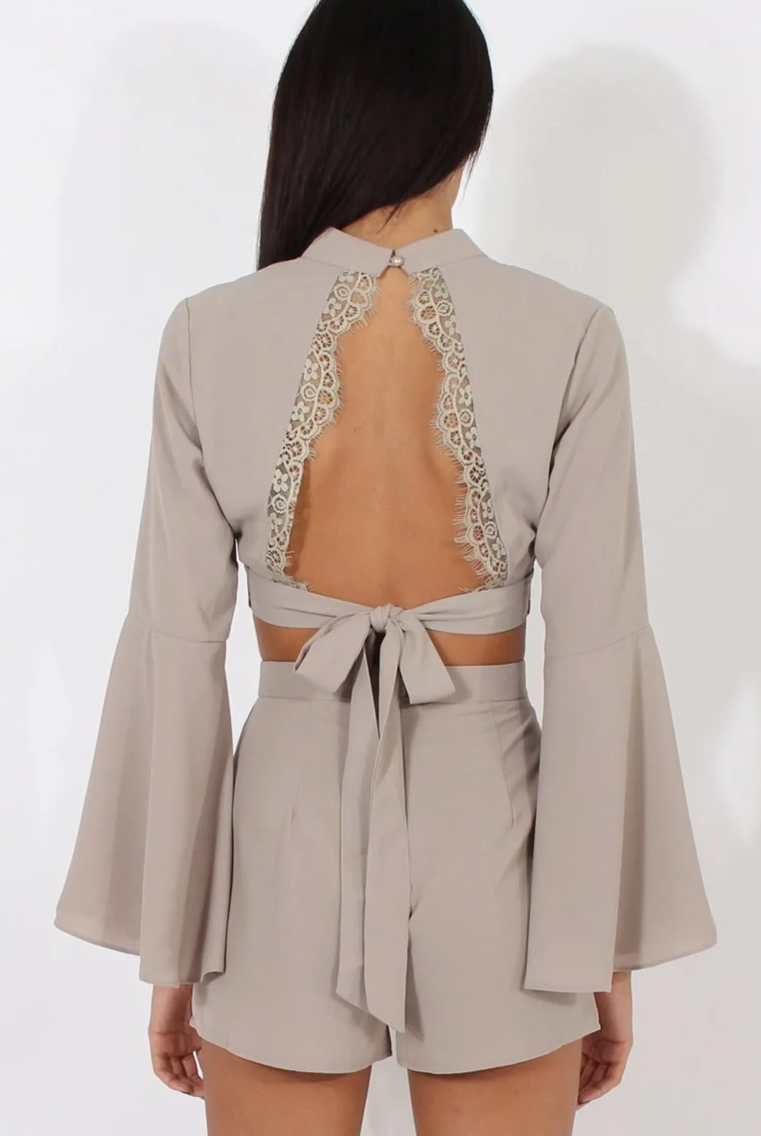 Rebellious Fashion Grey Cut Out Bell Sleeve Co-ord - Leia