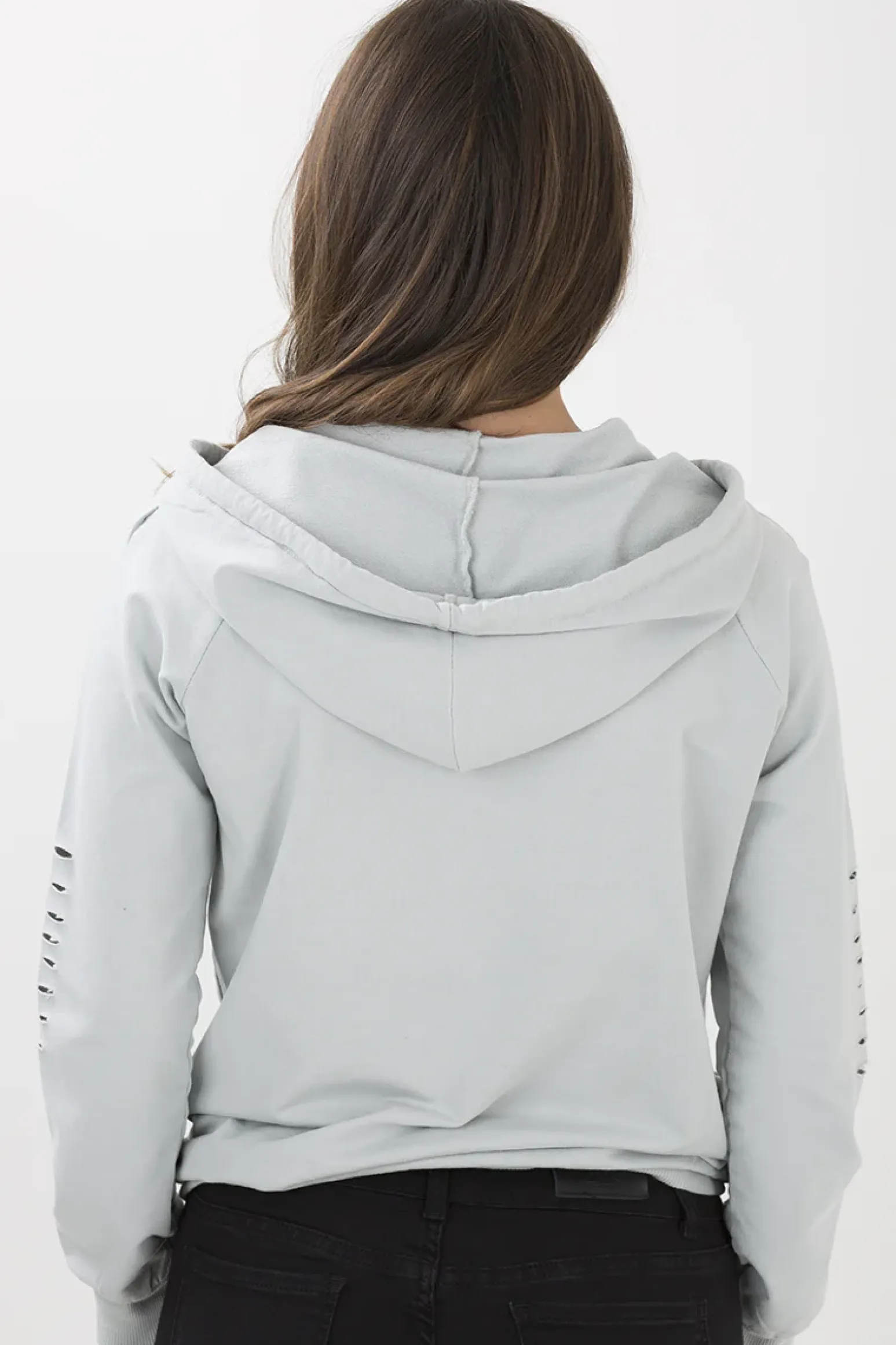 Rebellious Fashion Grey Distressed Hoodie - Kiera