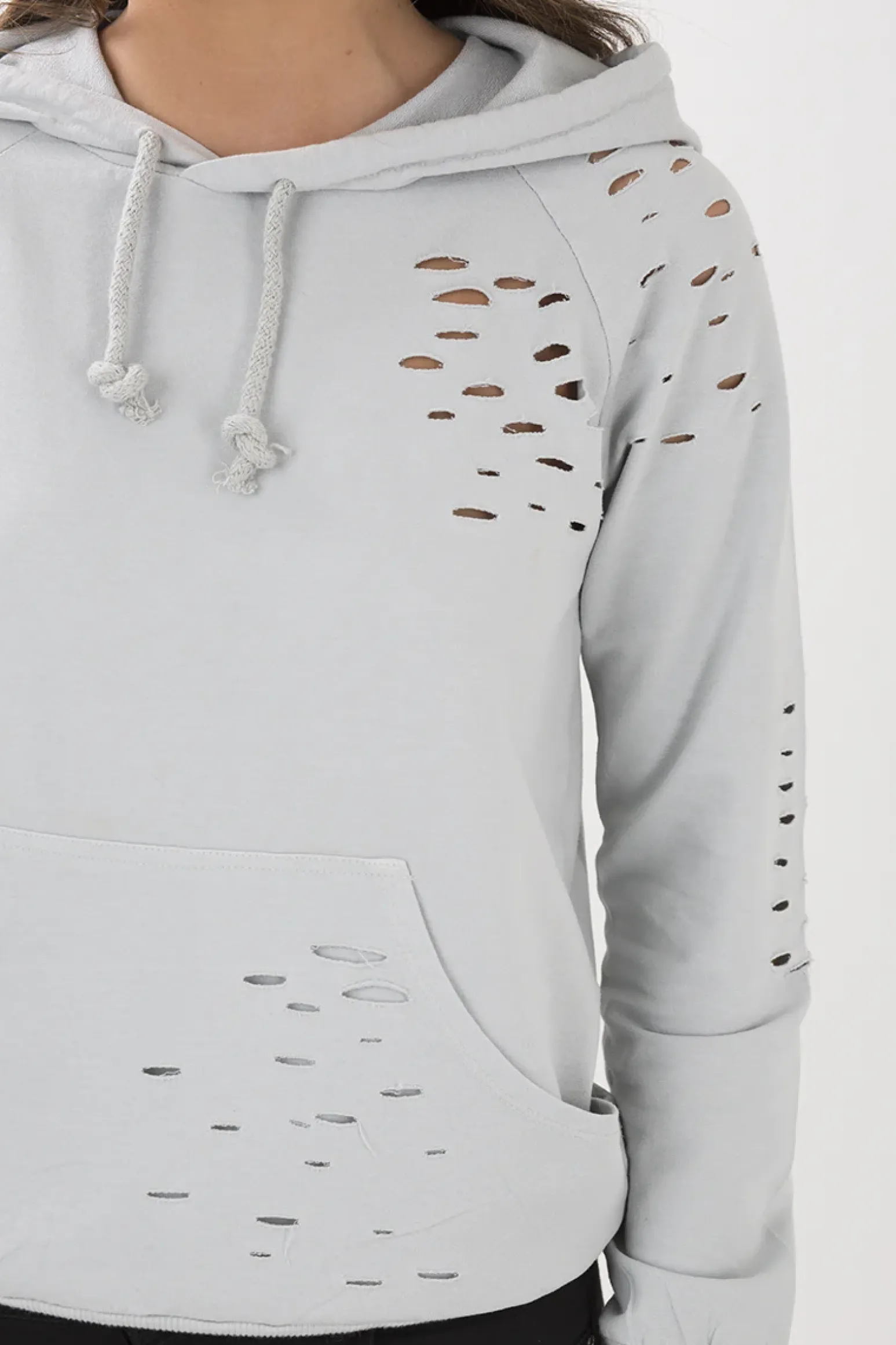 Rebellious Fashion Grey Distressed Hoodie - Kiera
