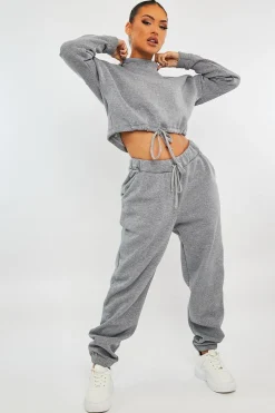 Rebellious Fashion Grey Drawstring Waist Jumper and Joggers Co-ord - Kayla