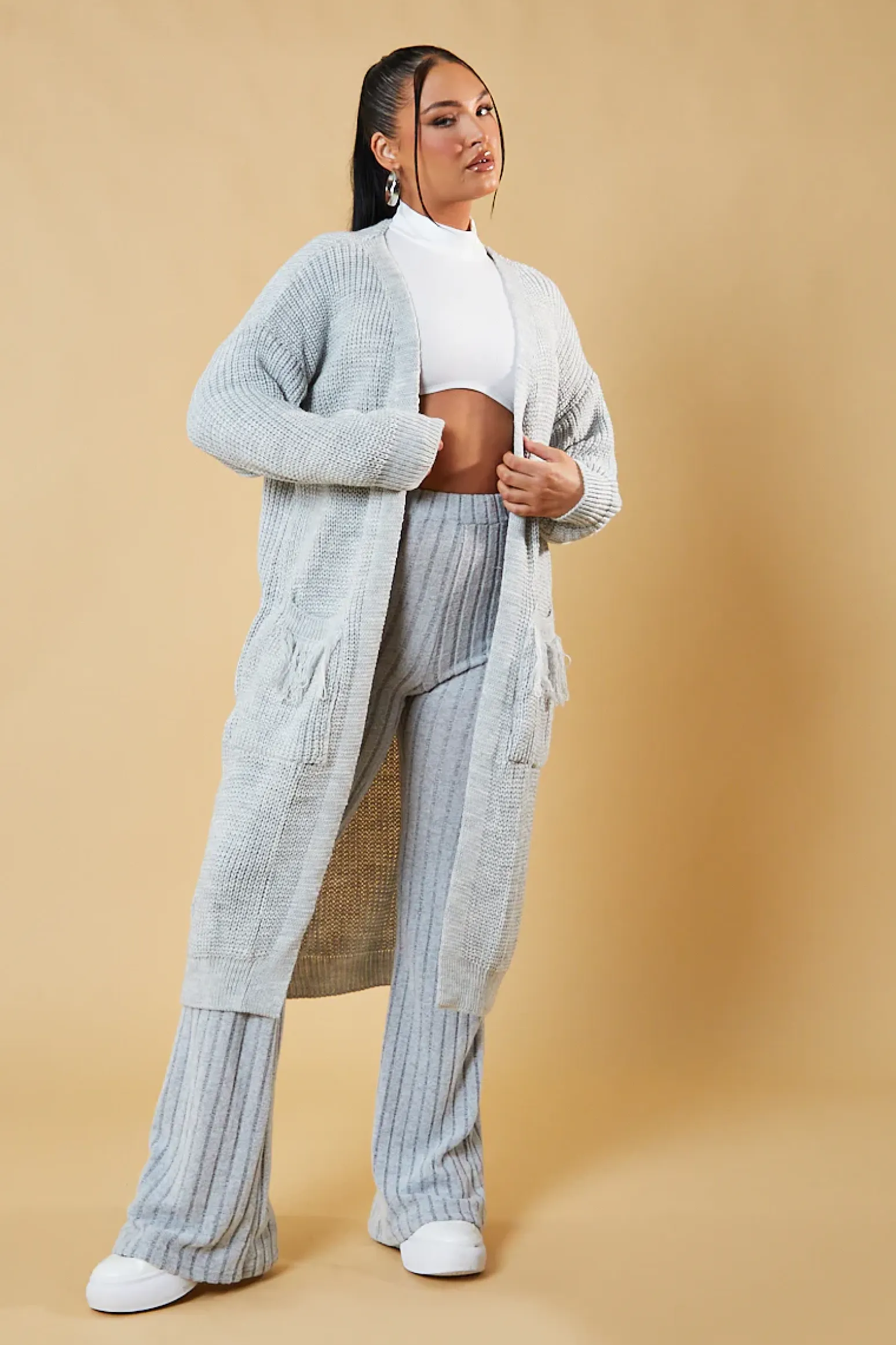 Rebellious Fashion Grey Edge To Edge Longline Cardigan - Doris