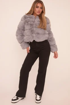 Rebellious Fashion Grey Faux Fur Cropped Coat - Heaven