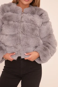 Rebellious Fashion Grey Faux Fur Cropped Coat - Heaven