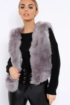 Rebellious Fashion Grey Faux Fur Cropped Gilet - Nadia