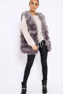 Rebellious Fashion Grey Faux Fur Gilet - Shelby