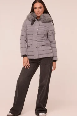 Rebellious Fashion Grey Faux Fur Hooded Puffer Jacket - Glory