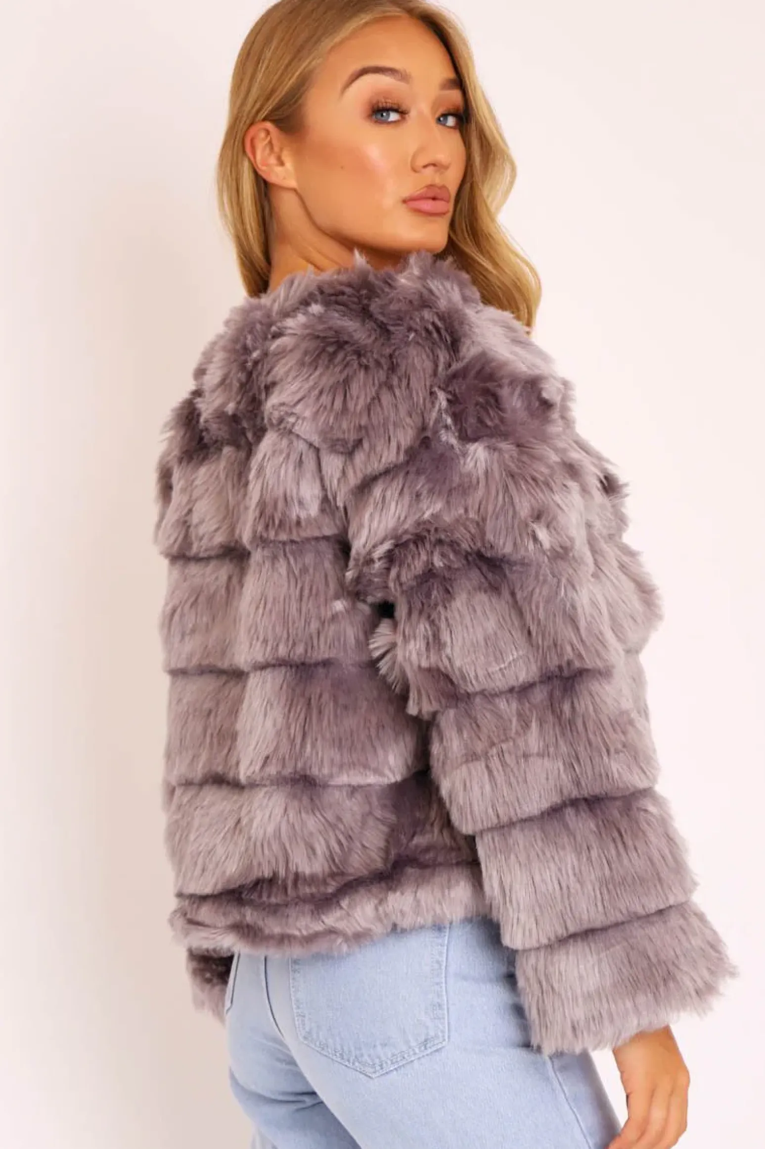 Rebellious Fashion Grey Faux Fur Jacket - Estelle