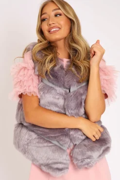 Rebellious Fashion Grey Faux leather and Fur Gilet - Felicia