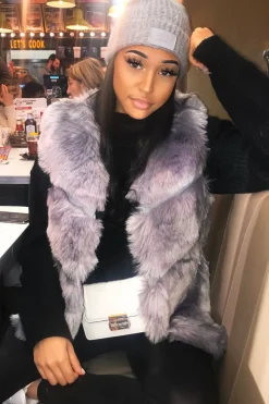 Rebellious Fashion Grey Faux leather and Fur Gilet - Felicia