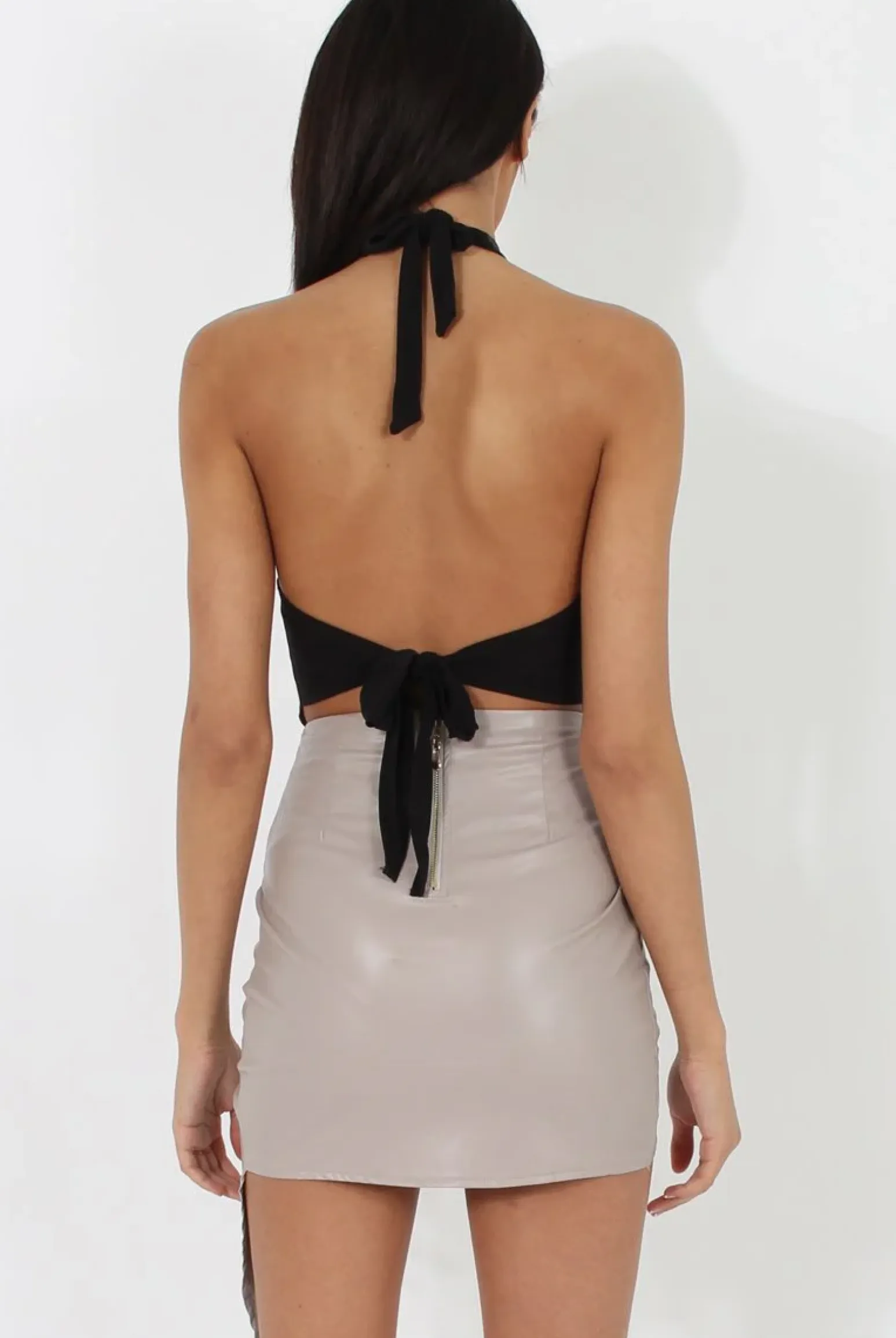 Rebellious Fashion Grey Faux Leather Asymmetric Skirt - Elana