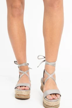 Rebellious Fashion Grey Faux Suede Lace Up Platform Wedges - Camara
