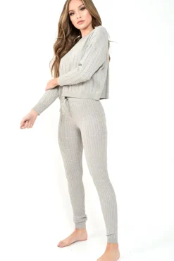 Rebellious Fashion Grey Fine Cable Knit Loungewear Set - Lizette