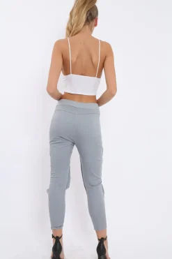 Rebellious Fashion Grey Fish Net Panel Detail Joggers - Mikaela