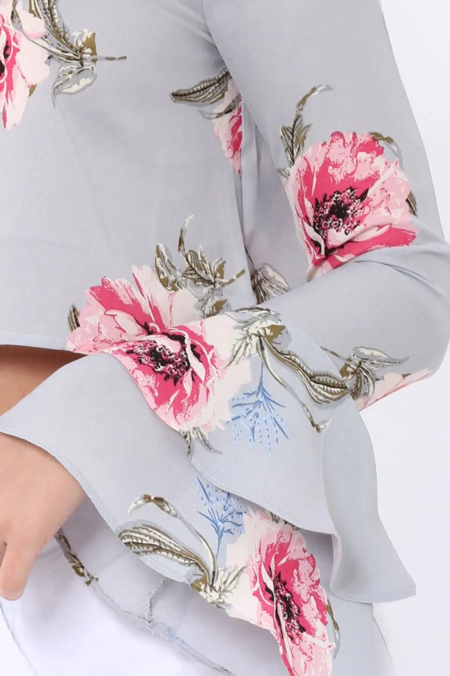 Rebellious Fashion Grey Floral One Sleeved Crop Top - Beatrice