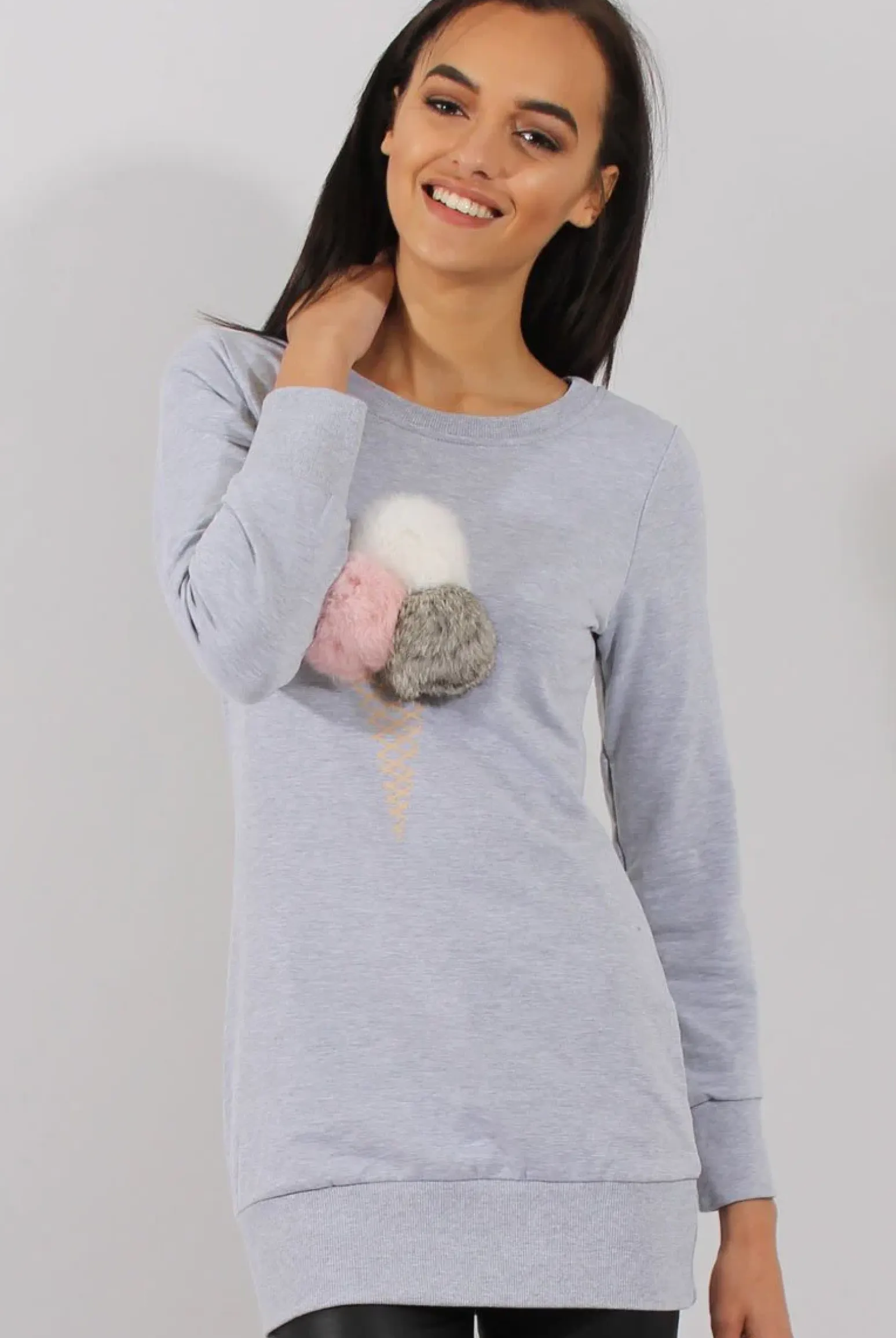 Rebellious Fashion Grey Fluffy Ice Cream Jumper - Noella