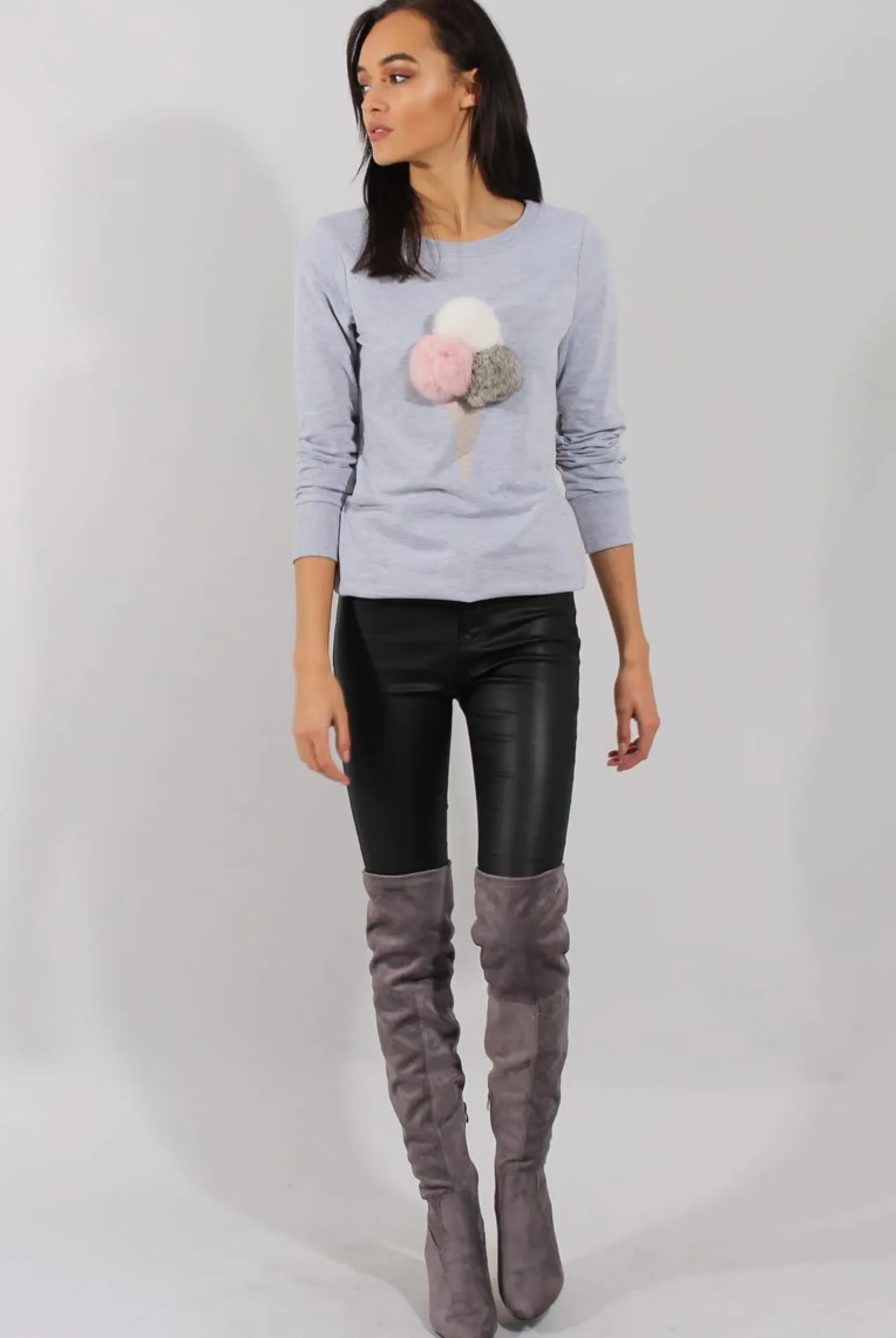 Rebellious Fashion Grey Fluffy Ice Cream Jumper - Noella