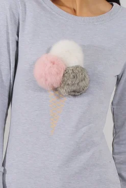 Rebellious Fashion Grey Fluffy Ice Cream Jumper - Noella