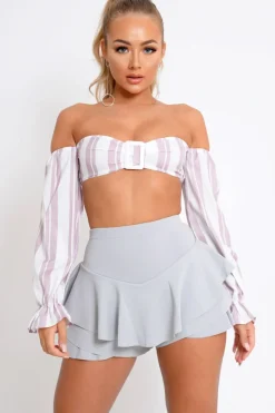 Rebellious Fashion Grey Frill High Waisted Shorts - Claudelle
