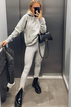 Rebellious Fashion Grey Front Split Leggings - Polly
