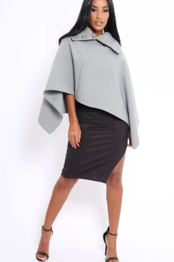 Rebellious Fashion Grey Funnel Collar Poncho - Caiden