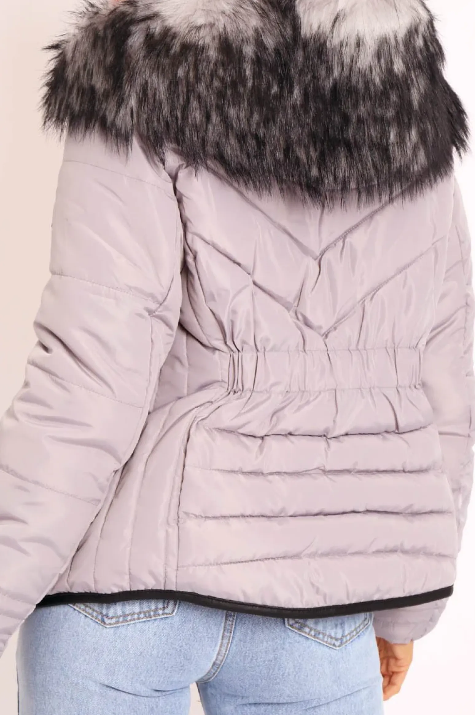 Rebellious Fashion Grey Fur Trim Quilted Puffer Coat - Lania