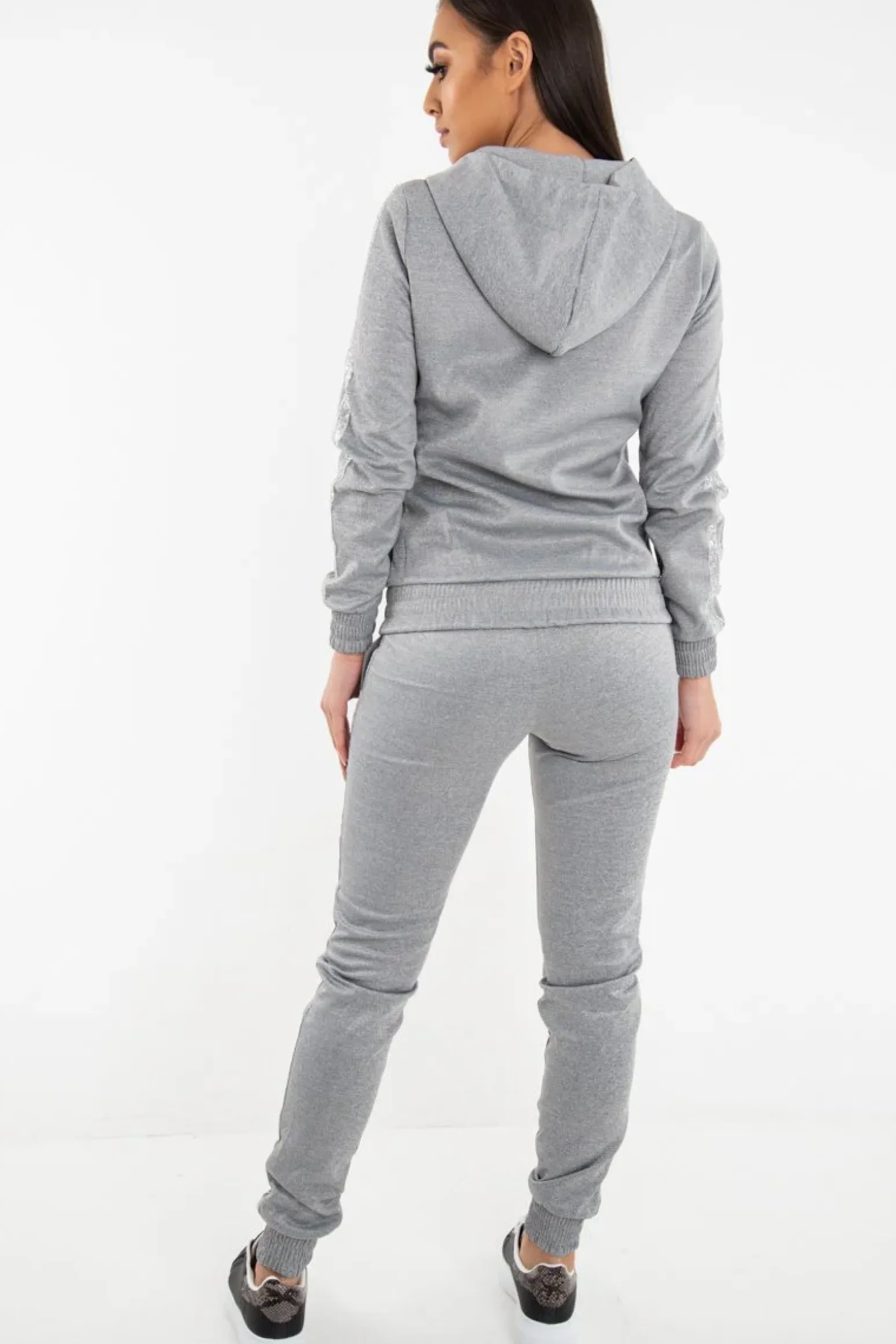Rebellious Fashion Grey Glitter Side Stripe Crepe Tracksuit - Gionna
