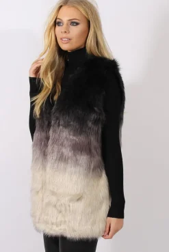 Rebellious Fashion Grey Gradient Faux Fur Gilet - Briella