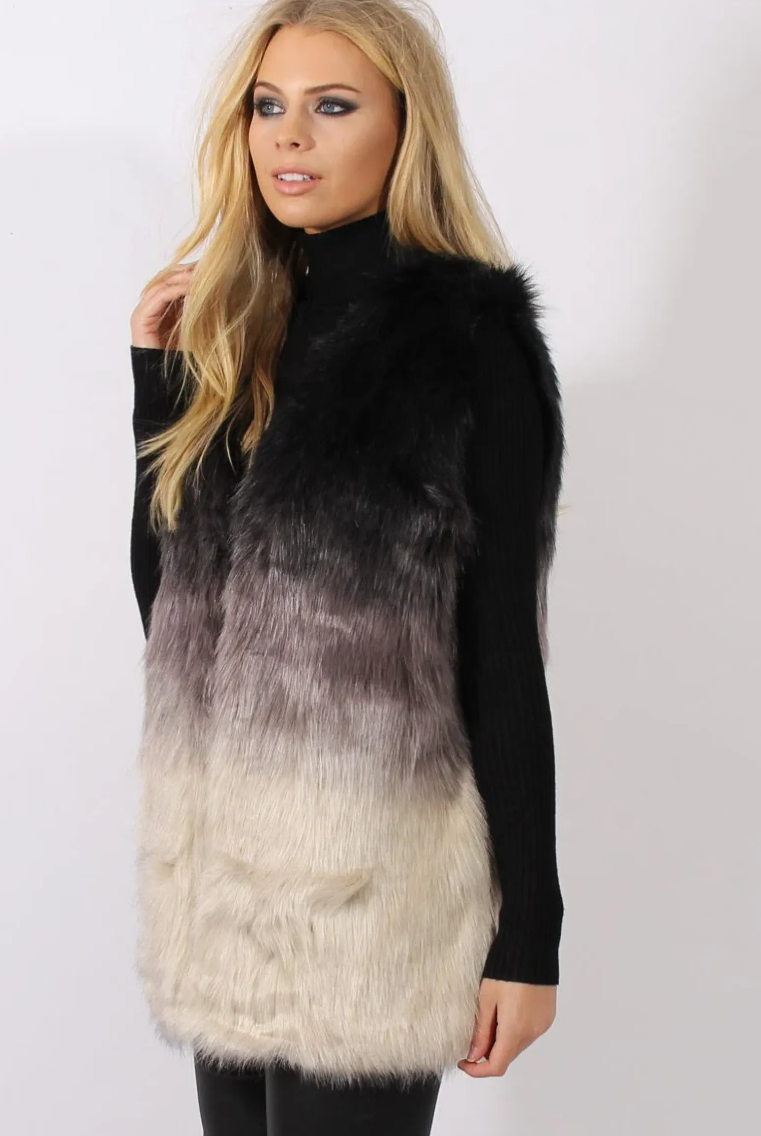 Rebellious Fashion Grey Gradient Faux Fur Gilet - Briella