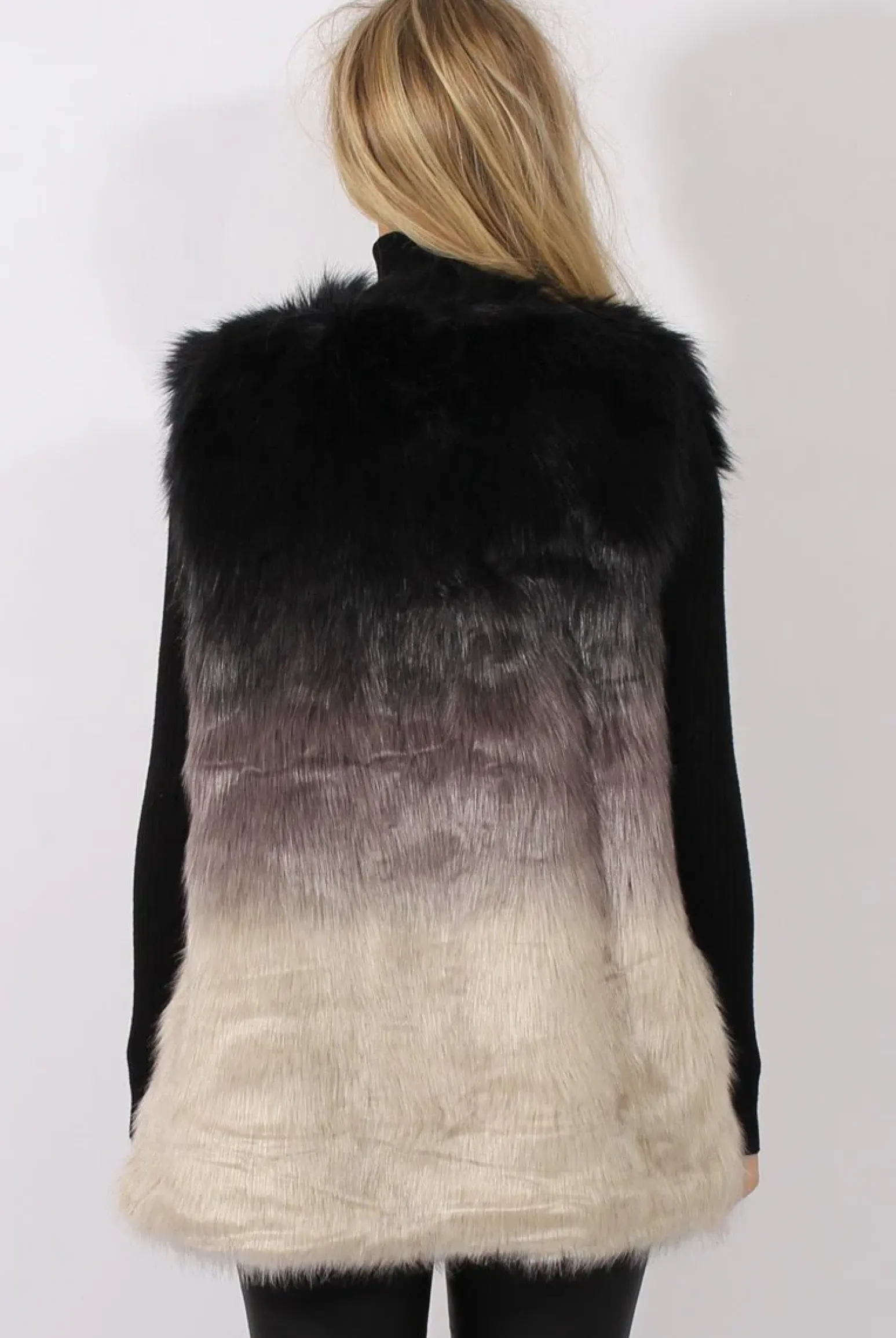 Rebellious Fashion Grey Gradient Faux Fur Gilet - Briella