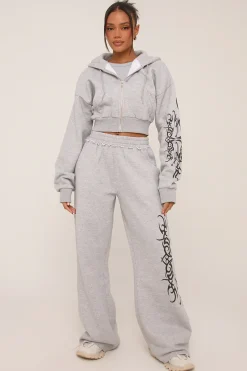 Rebellious Fashion Grey Graphic Printed Jogger Trouser - Bertha