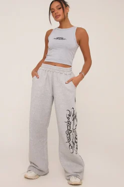 Rebellious Fashion Grey Graphic Printed Jogger Trouser - Bertha