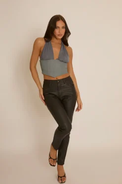 Rebellious Fashion Grey Halter Corset Cropped Top - River