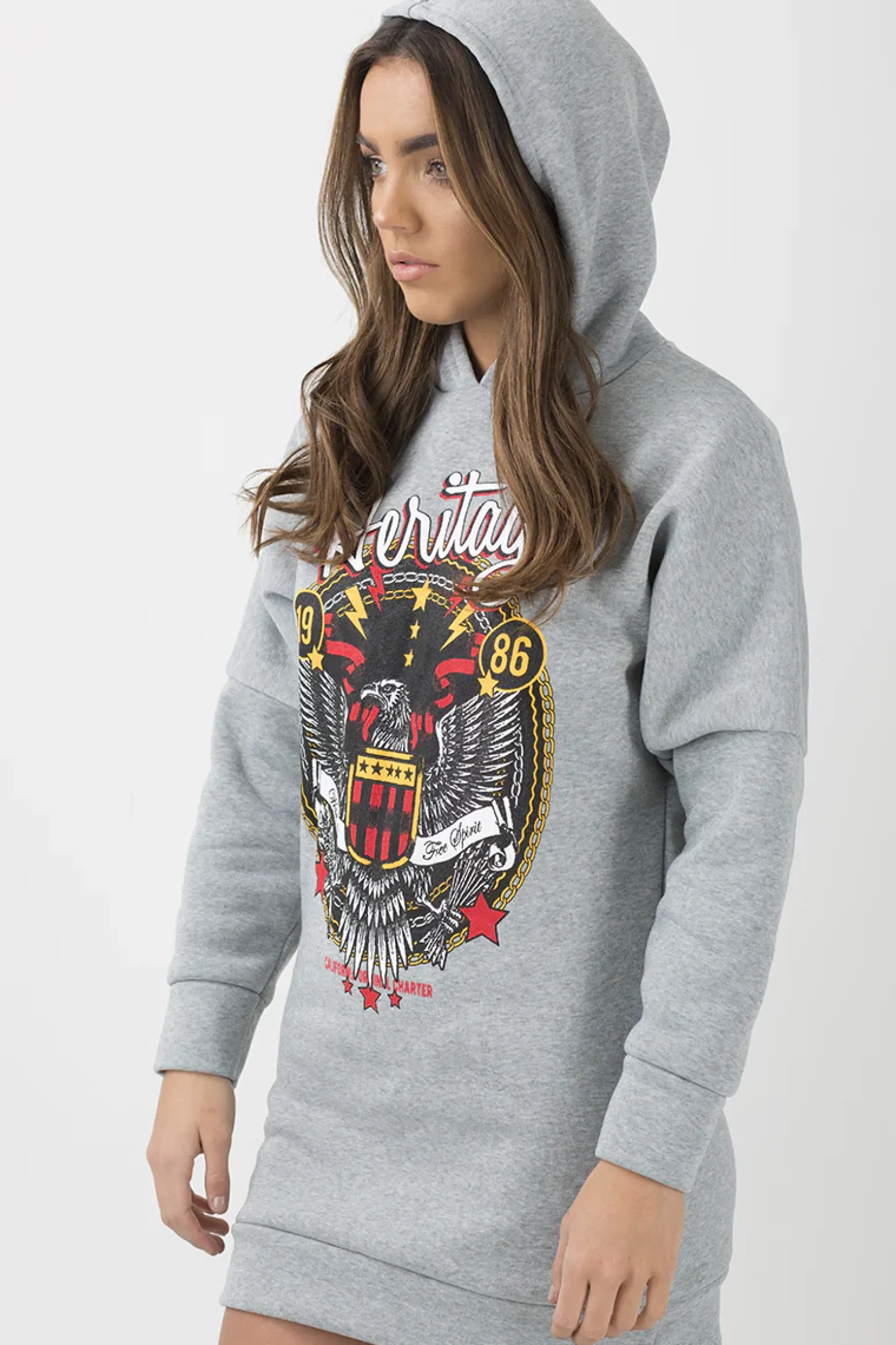 Rebellious Fashion Grey 'Heritage' Graphic Print Oversized Hoodie - Violet